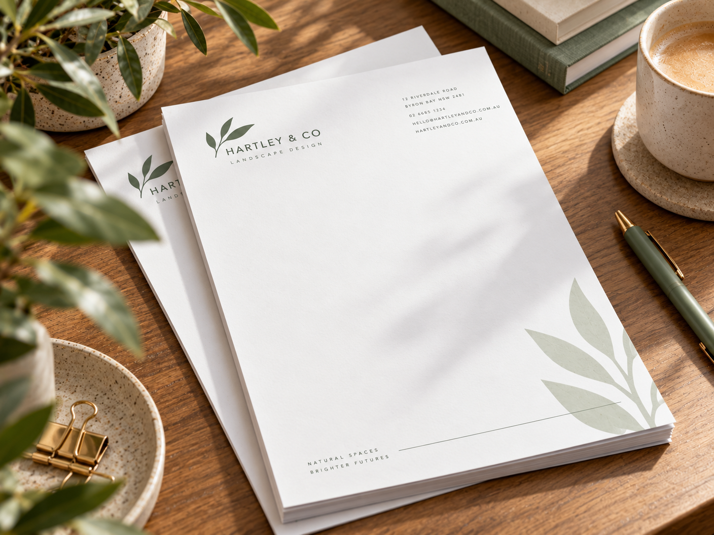 Clean professional letterhead printed on white recycled uncoated paper