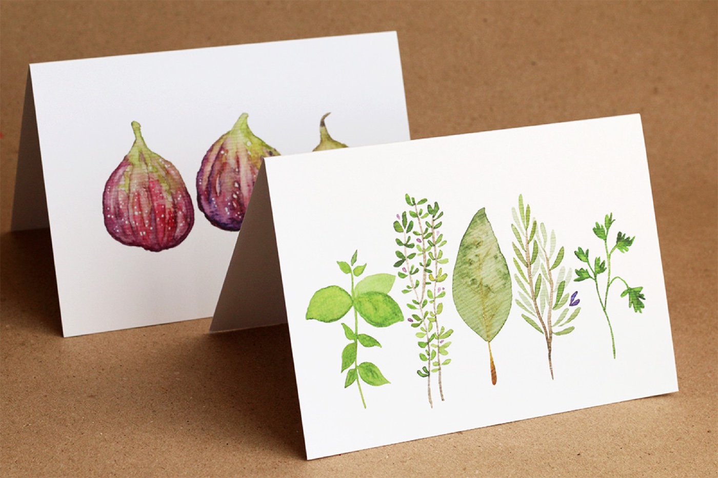 Botanical greeting cards printed on recycled uncoated stock